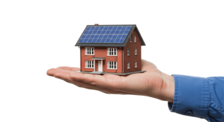 Miniature House Model with Solar Panels Isolated on Transparent PNG Background