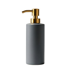 Obraz premium Gray soap dispenser with gold pump isolated on transparent background