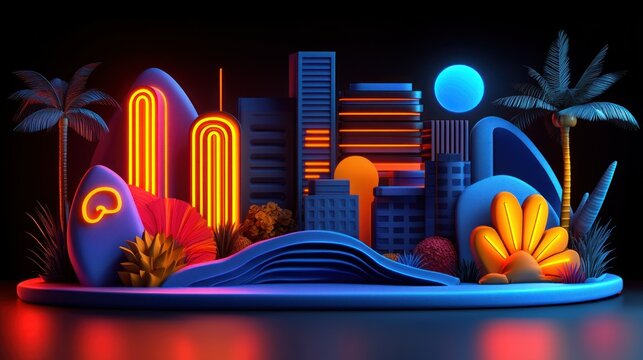 Neon city landscape, 3D design