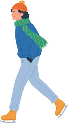 Man Ice Skating with a Scarf and Hat