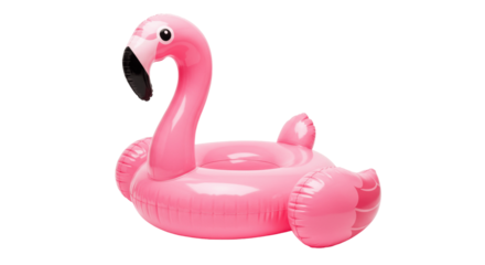 Pink Inflatable Flamingo Pool Float on White Background – Summer and Leisure Concept