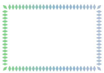 緑と青のグラデーション、ひし形の装飾ライン、四角いフレーム背景