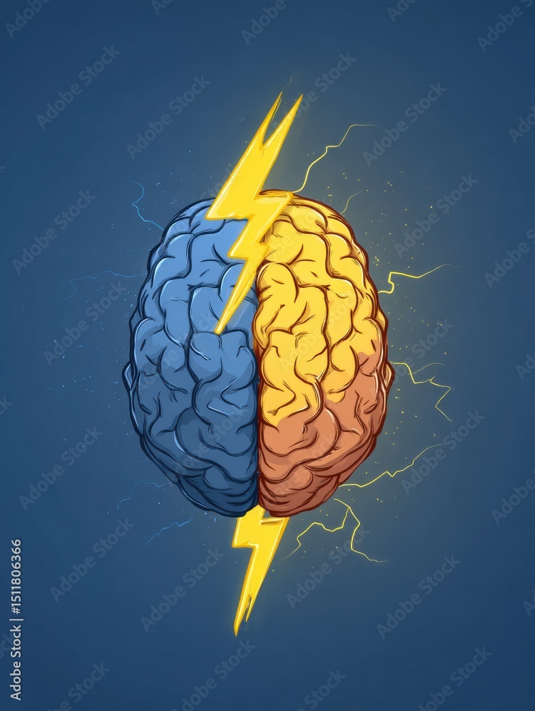 Poster animated brain transitions from energy to calm, showcasing a creative representation of mental state