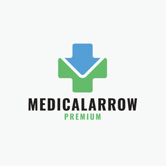 Hospital Cross with Arrow Logo Concept Template Design