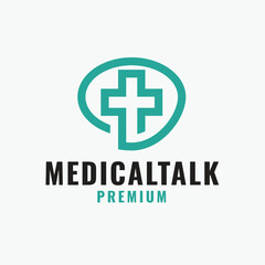 Fototapeta premium Bubble Chat with Hospital Cross Mark Concept Logo Template Design