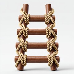 Wooden ladder tied with rope isolated on white background