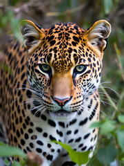 Fototapeta premium Intense Gaze of a Leopard in Natural Habitat.