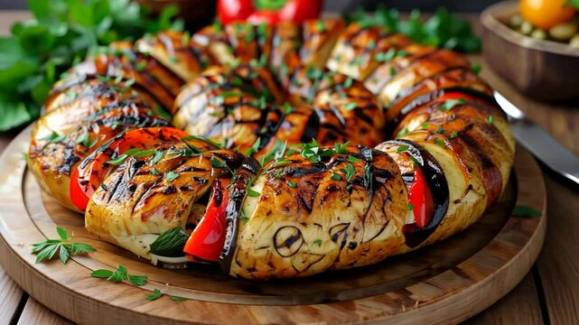 filling simit with eggplant and pepper