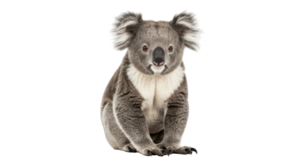 Adorable Koala Bear Sitting on Transparent PNG Background, koala, koala bear, marsupial, Australia, Australian, animal, wildlife, cute, adorable, front view, mammal
