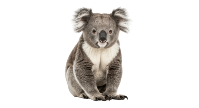 Adorable Koala Bear Sitting on Transparent PNG Background, koala, koala bear, marsupial, Australia, Australian, animal, wildlife, cute, adorable, front view, mammal