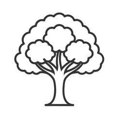 Oak Tree Line Art Vector Icon on White 