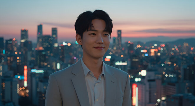 Handsome man, city skyline - Powered by Adobe