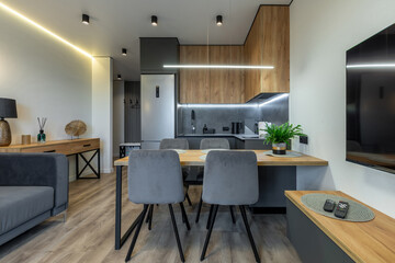 Cozy Open Kitchen and Living Room with Wooden Elements