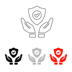 a hand icon with a shield on it, a line icon there is a dark white and red black color