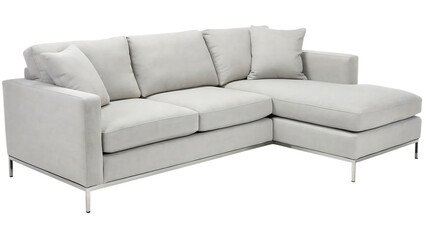 Modern Light Gray Sectional Sofa with Metal Legs on Black Background
