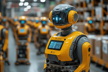 Robot sorting boxes in a warehouse.