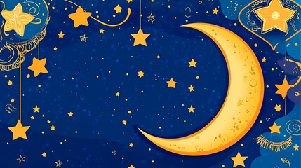 Naklejka premium Night sky with crescent moon and stars (2)