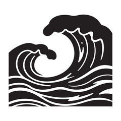 Ocean Wave and Sun Silhouette white background.