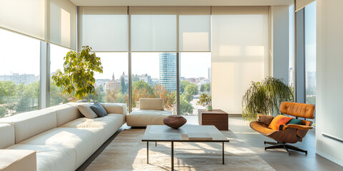  Modern living room with panoramic city view, Contemporary living room with large windows, Bright and spacious living room with urban view