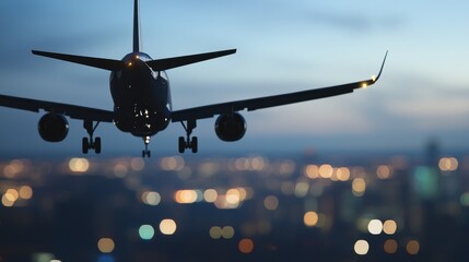 A plane flying over a city at night.