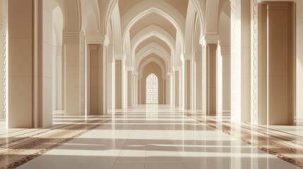 Obraz premium Sunlit Hallway with Elegant Arches and Intricate Designs