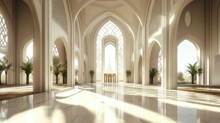 Fototapeta premium Sunlit Mosque Interior: Tranquil Space of Worship