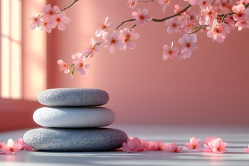Zen Garden Serenity with Cherry Blossoms for Tranquility and Relaxation Decor