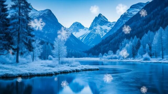 Snowy mountain landscape winter scene