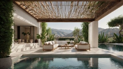 modern white beach hotel with swimming pool