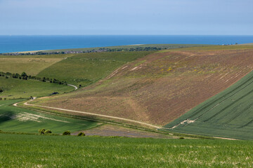 A view over the South Downs towards the coast, near Rottingdean in Sussex