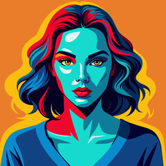 Abstract Portrait of a Woman with Vibrant Red and Blue Hair