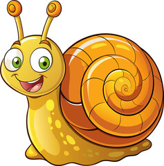 snail cartoon character, Playful Golden Cartoon Snail on White Background,Adorable Golden Snail Illustration