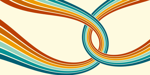 Abstract background of rainbow groovy Wavy Line design in 1970s Hippie Retro style. Vector pattern ready to use for cloth, textile, wrap and other.