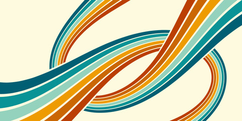 Abstract background of rainbow groovy Wavy Line design in 1970s Hippie Retro style. Vector pattern ready to use for cloth, textile, wrap and other.