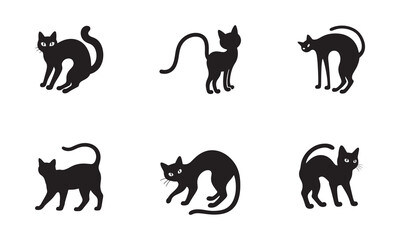 Spooky Black Cat with Arched Back – Halloween Silhouette Vector in Black and White