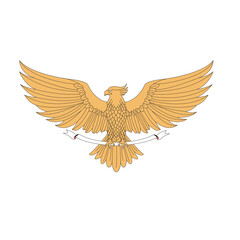 illustration of a garuda bird flapping its wings, clutching a ribbon