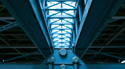 Close-up of industrial steel framework with bolts