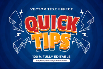 QUICK TIPS editable text effect in bold text in the center of a lightning graphic set on a radial blue background