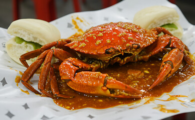 Singaporean chili crab, mud crab in spicy tomato sauce
