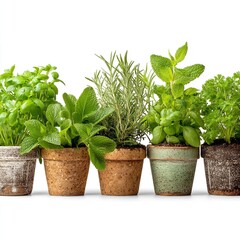 Fresh herbs in pots basil mint rosemary parsley sage oregano thyme growing culinary plants garden 99 chr