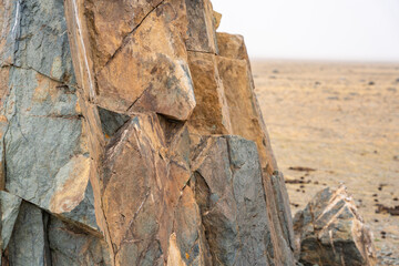 Close up of ancient megalith near Kosh-Agach Altai Russia. Historic stone monument in remote...
