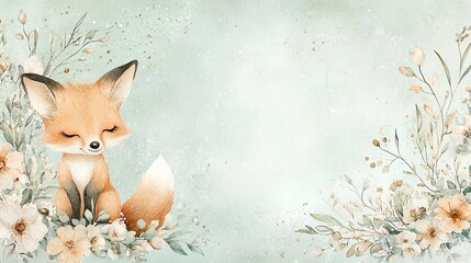 Cute fox surrounded by flowers and soft colors.
