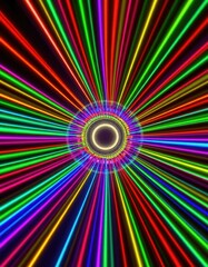 Abstract Rainbow Neon Light Tunnel with Glowing Center Portal