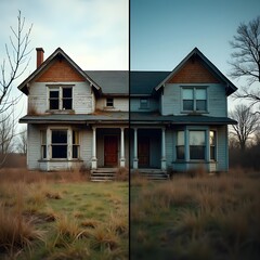 Side-by-Side Display of Abandoned Home and Modern Remodel