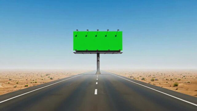 Road to billboard mockup, desert landscape. Modern empty roadside sign