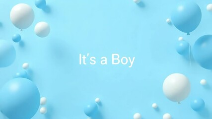 It's a boy baby shower announcement background with blue and white 3d spheres scene