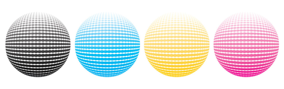 CMYK dot pattern background. Halftone dotted prepress color ink texture. Vector abstract printed production design. Postscript rip chart illustration
