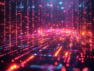 Neon grid landscape symbolizing digital economy and business data flows