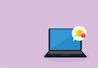 Laptop with a bell notification. business concept