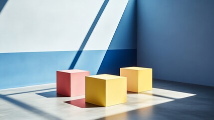 Minimalist display with colored cubes